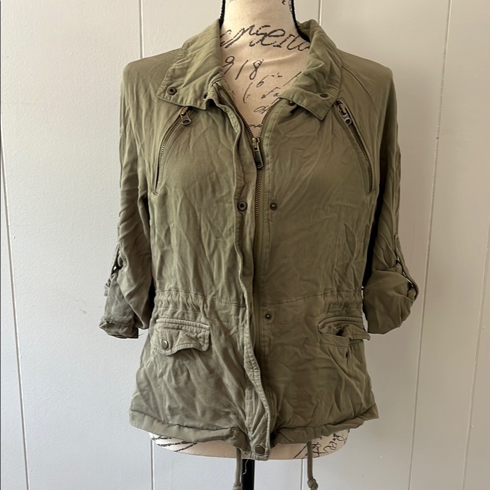 Old Navy Olive Green Utility Jacket Blouse Zippered Top Size medium
